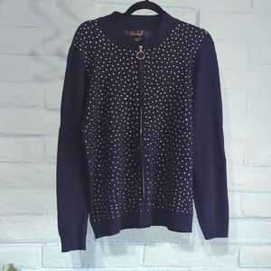 Purple Cardigan with White Polka Dots